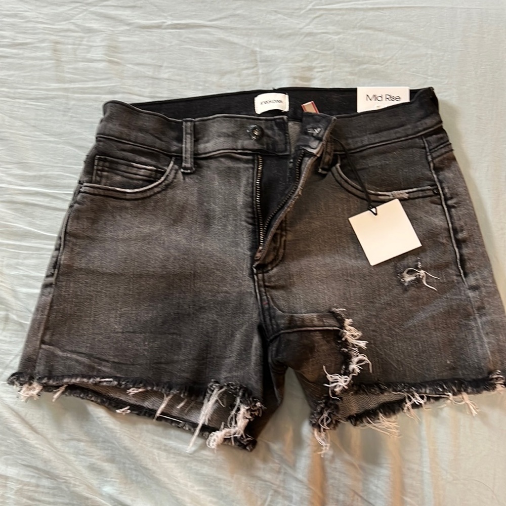 NWT Womens Sneak peek denim, small gray black cut off shorts.